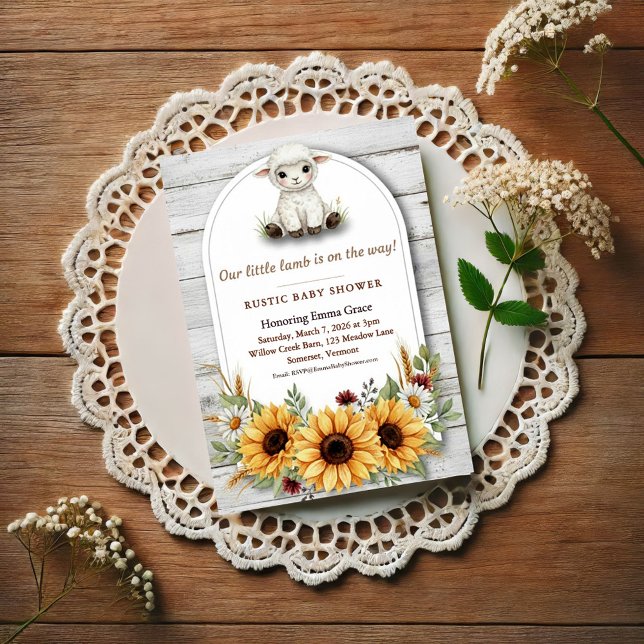 Little Lamb Sunflower Rustic Baby Shower Invitation (Creator Uploaded)