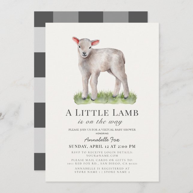 Little Lamb Virtual Baby Shower Invitation (Front/Back)