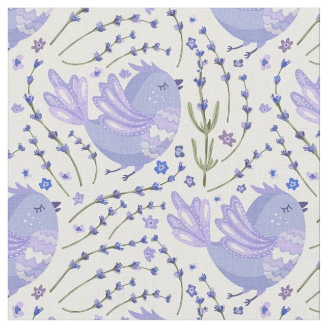 Little Lavender Bird on Spring Background Fabric (Close Up)