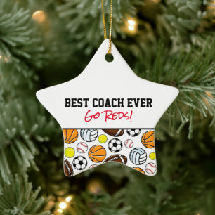 Little League Sports Best Coach Ever Star Fun Ceramic Tree Decoration