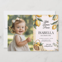 Little Lemon Picnic Gingham Kids Photo Birthday