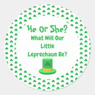 Little Leprechaun Gender Reveal Classic Round Sticker