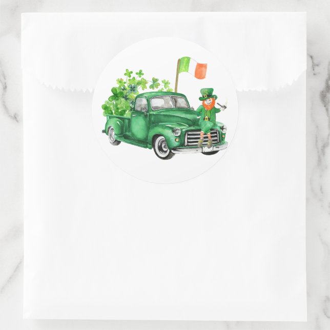 Little Leprechaun Truck Birthday Party Thank You Classic Round Sticker (Bag)