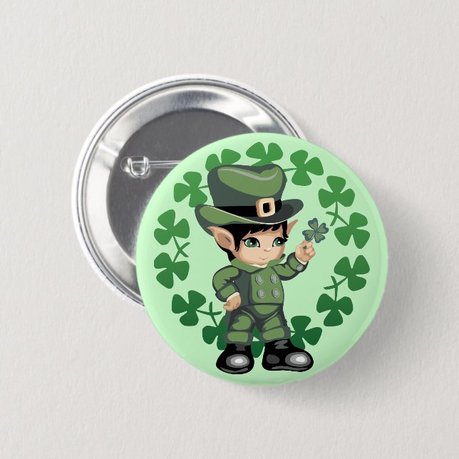 Little Leprechaun with Shamrocks 6 Cm Round Badge (Front & Back)