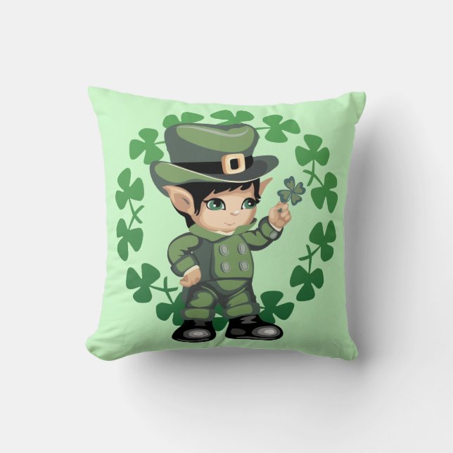 Little Leprechaun with Shamrocks Cushion (Front)