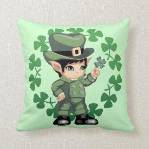 Little Leprechaun with Shamrocks Cushion