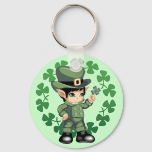 Little Leprechaun with Shamrocks Key Ring