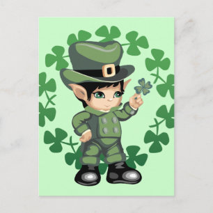 Little Leprechaun with Shamrocks Postcard