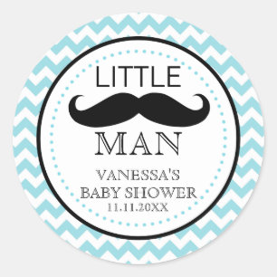 Little Lil' Man Moustache Boy Baby Shower Favour Classic Round Sticker