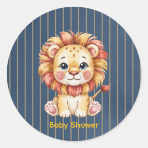 Little Lion Boy Baby Shower Classic Round Sticker