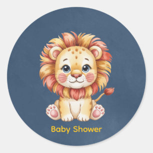 Little Lion Boy Baby Shower Classic Round Sticker
