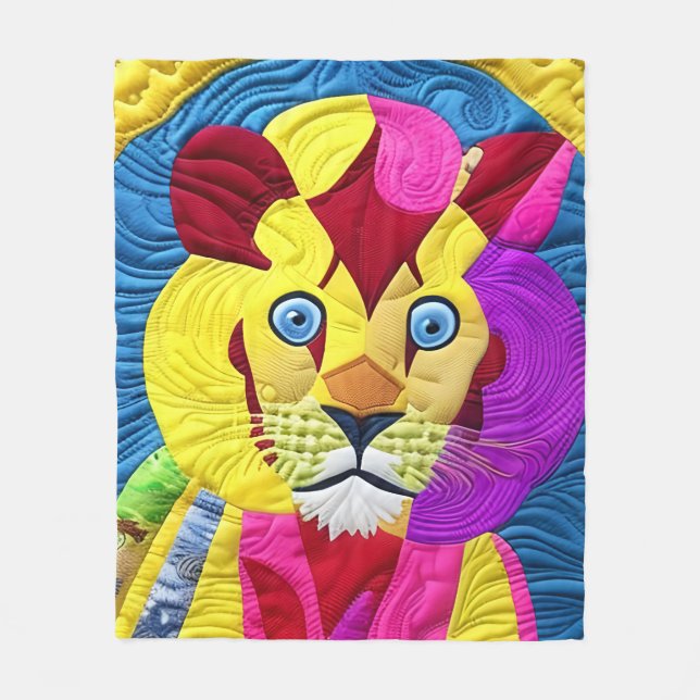 Little Lion Cub Quilt Like Design Fleece Blanket (Front)