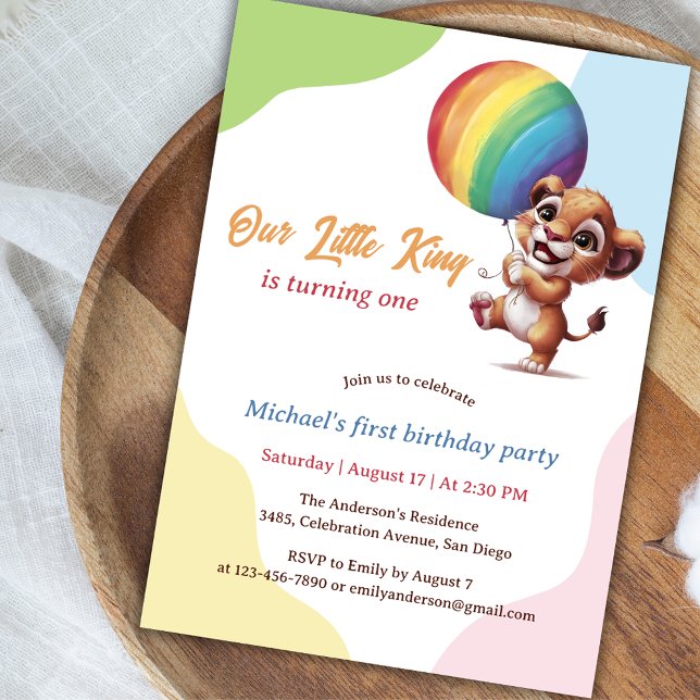 Little Lion Fun Colourful First Birthday Invitation (Creator Uploaded)