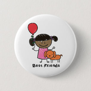 Little Little Girl and Her Dog Custom Text 6 Cm Round Badge