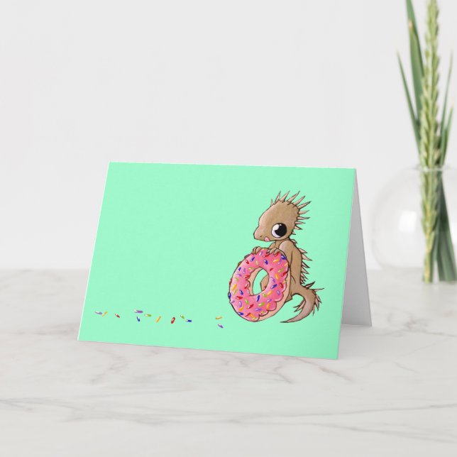 Little Lizard With Sprinkle Doughnut Greeting Card (Front)