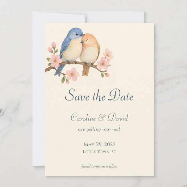 Little Love Birds Simple Wedding Save the Date Invitation (Front)