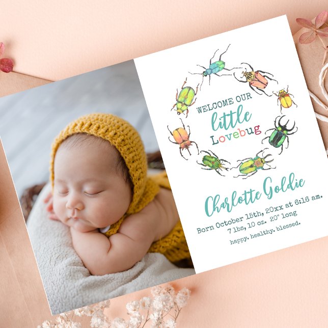 Little Love Bug Baby Announcement Photo Card (Creator Uploaded)
