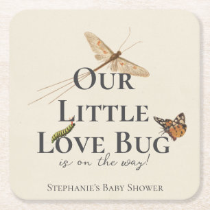 Little Love Bug Baby Shower Gender Neutral Square Paper Coaster