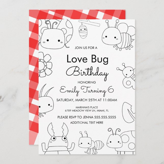 Little Love Bug Birthday Colour Invitation (Front/Back)