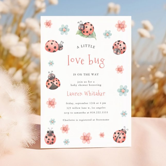 Little Love Bug Is On The Way Girl Baby Shower Invitation (Creator Uploaded)