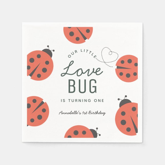 Little Love Bug Ladybug Birthday Napkins (Front)