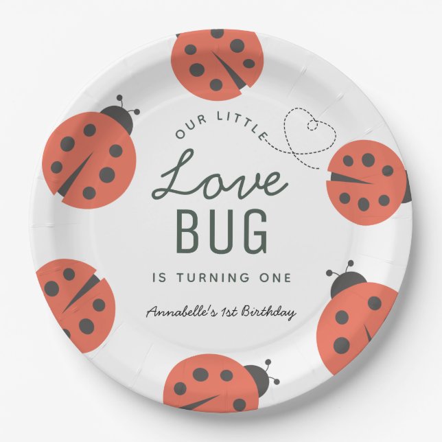 Little Love Bug Ladybug Birthday Paper Plates (Front)