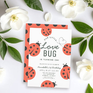Little Love Bug Ladybug Girl 1st Birthday Invitation