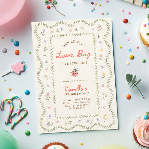 Little Love Bug Ladybug Girl First Birthday Invitation
