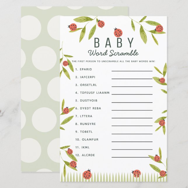 Little Love Bug Ladybug Green Baby Word Scramble (Front/Back)