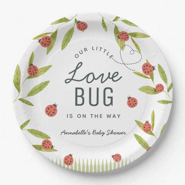 Little Love Bug Ladybug Leaf Baby Shower Paper Plate (Front)