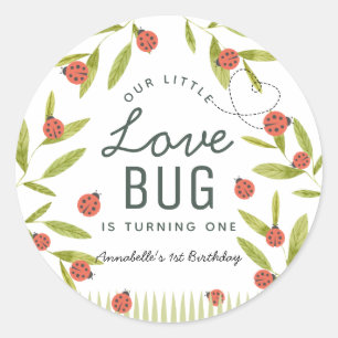 Little Love Bug Ladybug Leaf Birthday Classic Round Sticker