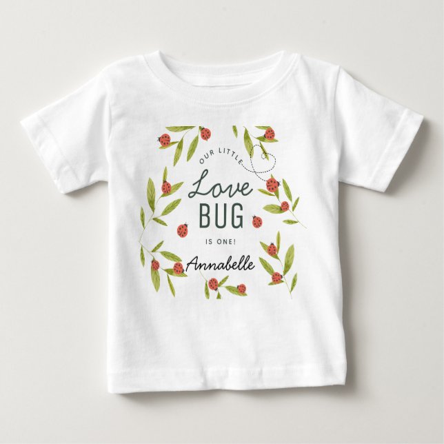 Little Love Bug Ladybugs & Leaves Birthday Baby T-Shirt (Front)