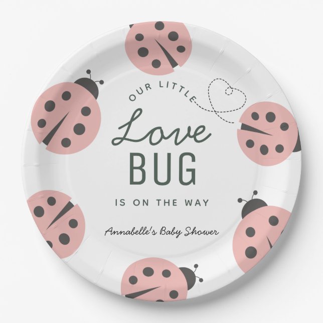Little Love Bug Pink Ladybug Baby Shower Paper Plate (Front)