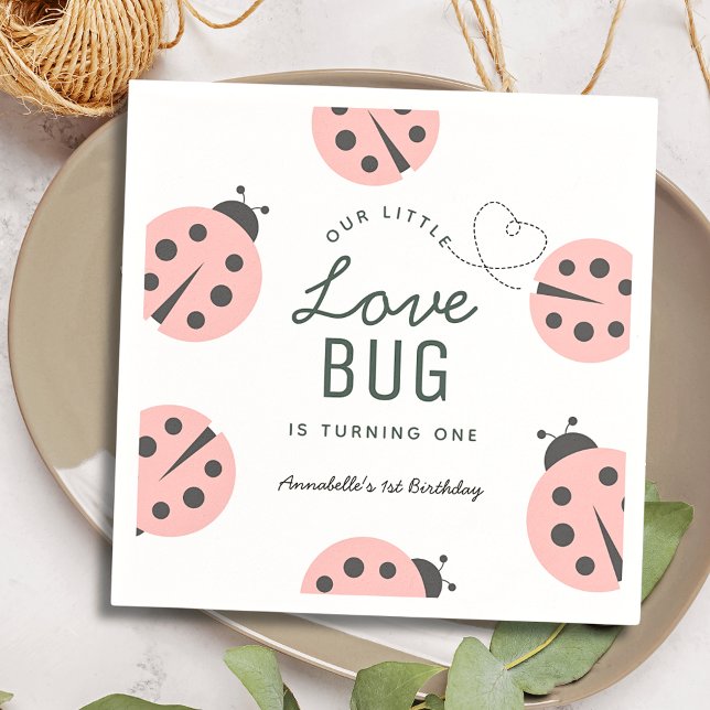 Little Love Bug Pink Ladybug Birthday Napkins (Creator Uploaded)