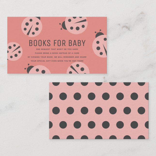 Little Love Bug Pink Ladybug Books for Baby Shower Enclosure Card (Front/Back)