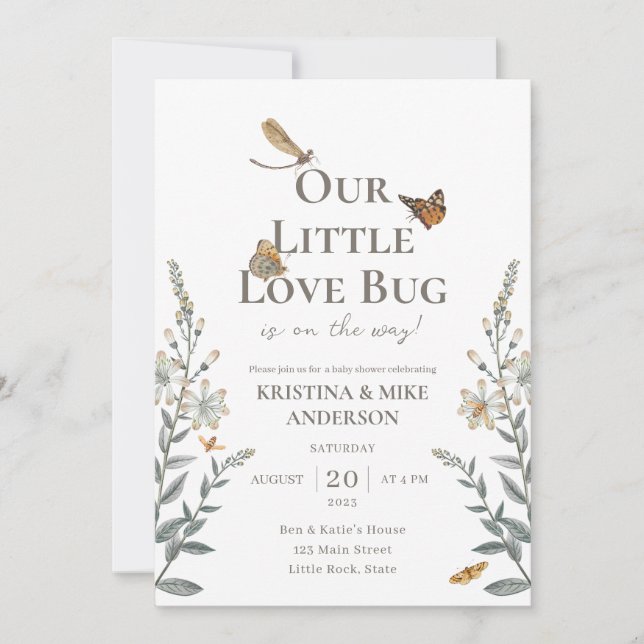 Little Love Bug QR Code Baby Shower Invitation (Front)