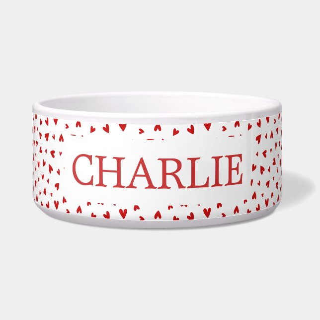 Little Love Hearts Pattern - Personalised Pet Bowl (Front)