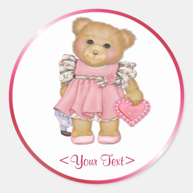 Little Love Teddy - Customise Text Classic Round Sticker (Front)