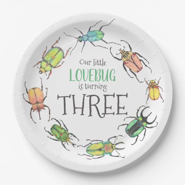 Little Lovebug Birthday Party Paper Plate (Front)