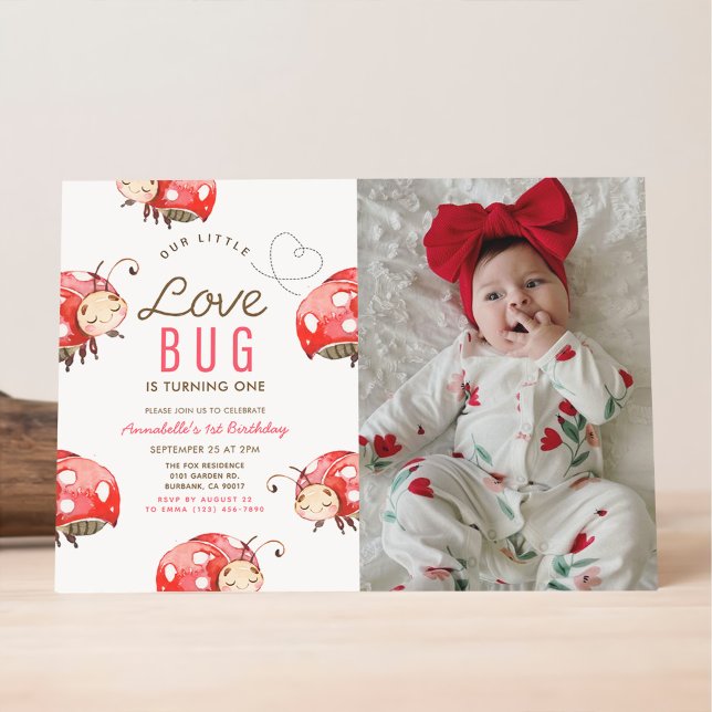 Little Lovebug Birthday Party Photo Invitation (Creator Uploaded)