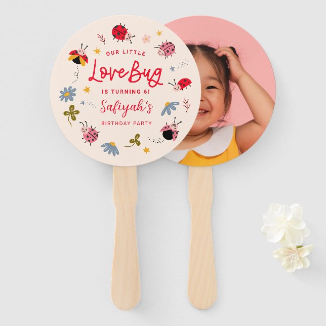 Little LoveBug Ladybug Birthday Party Photo  Hand Fan (Front and Back)