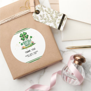 Little luck of Irish Shamrock Gold Baby Shower Classic Round Sticker