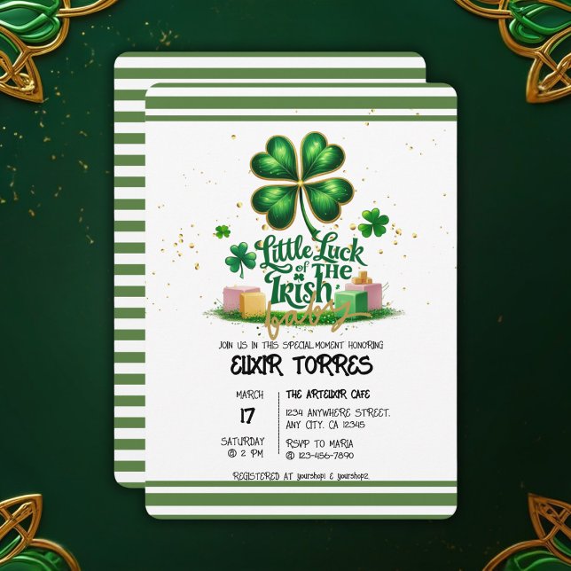 Little luck of Irish Shamrock Gold Baby Shower Invitation (Creator Uploaded)