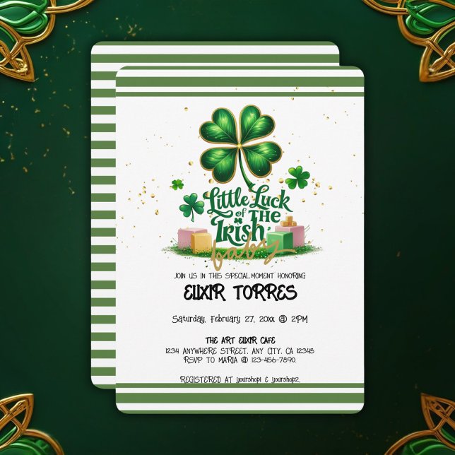 Little luck of Irish Shamrock Gold Baby Shower Invitation (Creator Uploaded)