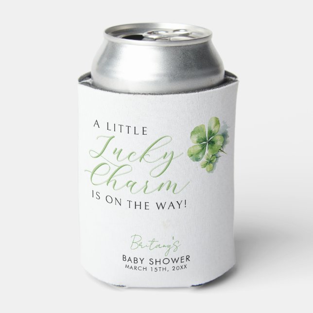 Little Lucky Charm is on the way Baby Shower Can Cooler (Can Front)