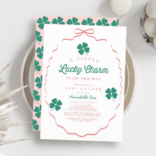 Little Lucky Charm Pink Bow Girl Baby Shower Invitation