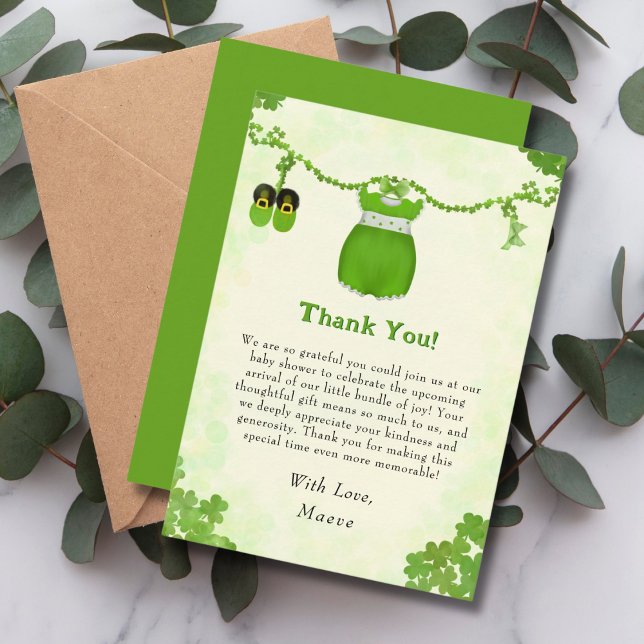 Little Lucky One Shamrock Baby Girl Outfit  Thank You Card (Creator Uploaded)