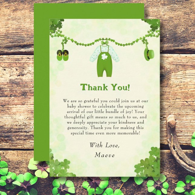 Little Lucky One Shamrock Baby Outfit Baby Shower Thank You Card (Creator Uploaded)