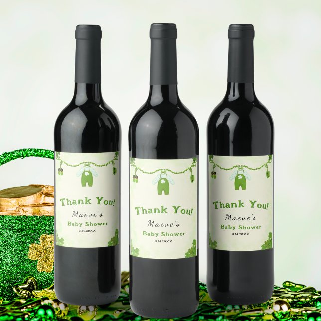 Little Lucky One Shamrock Baby Outfit Baby Shower Wine Label (Creator Uploaded)