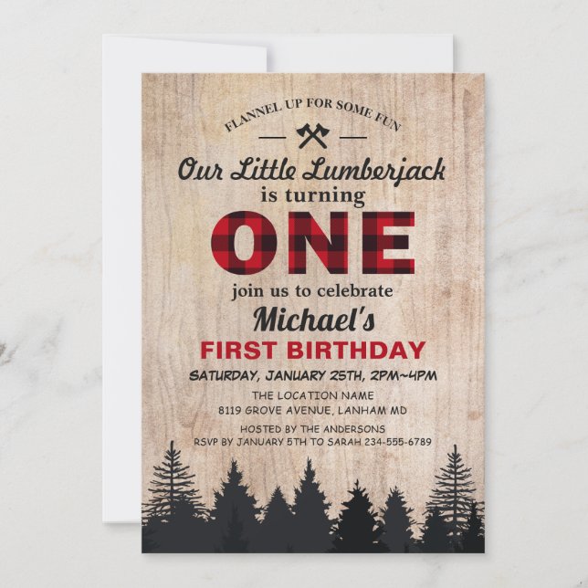 Little Lumberjack 1st Birthday Party Invitation (Front)